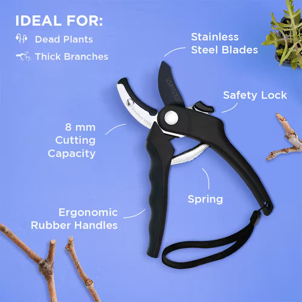 Professional Stainless Steel Heavy-Duty Black Garden Anvil Pruning Shears