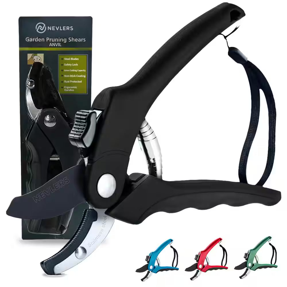 Professional Stainless Steel Heavy-Duty Black Garden Anvil Pruning Shears