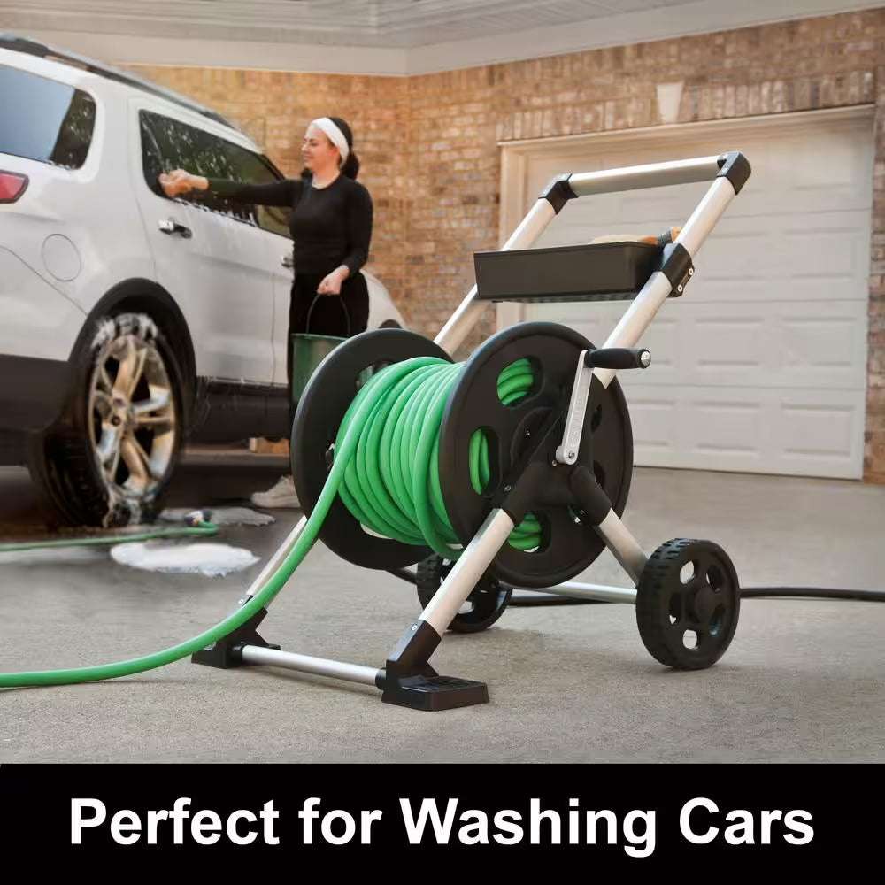 250 Ft. Silver Aluminum 2 Wheel Hose Cart Garden Hose Reel