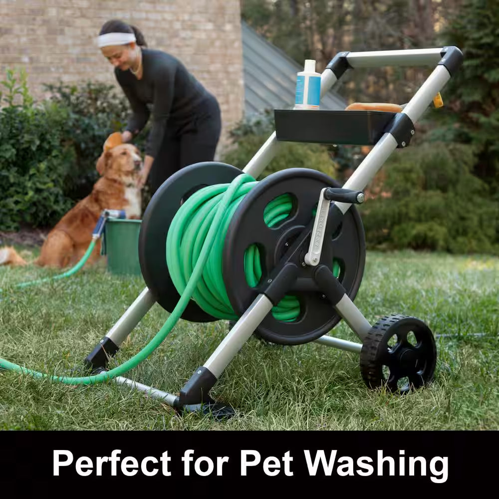 250 Ft. Silver Aluminum 2 Wheel Hose Cart Garden Hose Reel