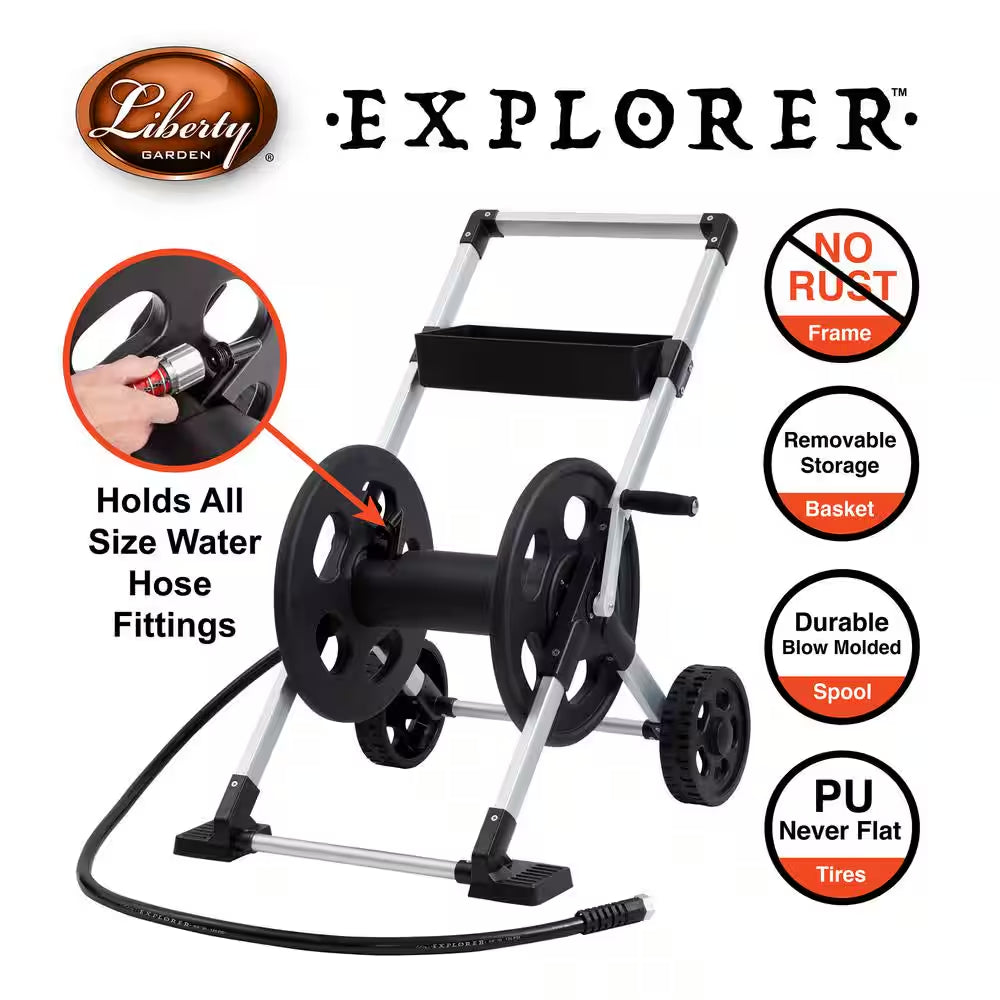 250 Ft. Silver Aluminum 2 Wheel Hose Cart Garden Hose Reel