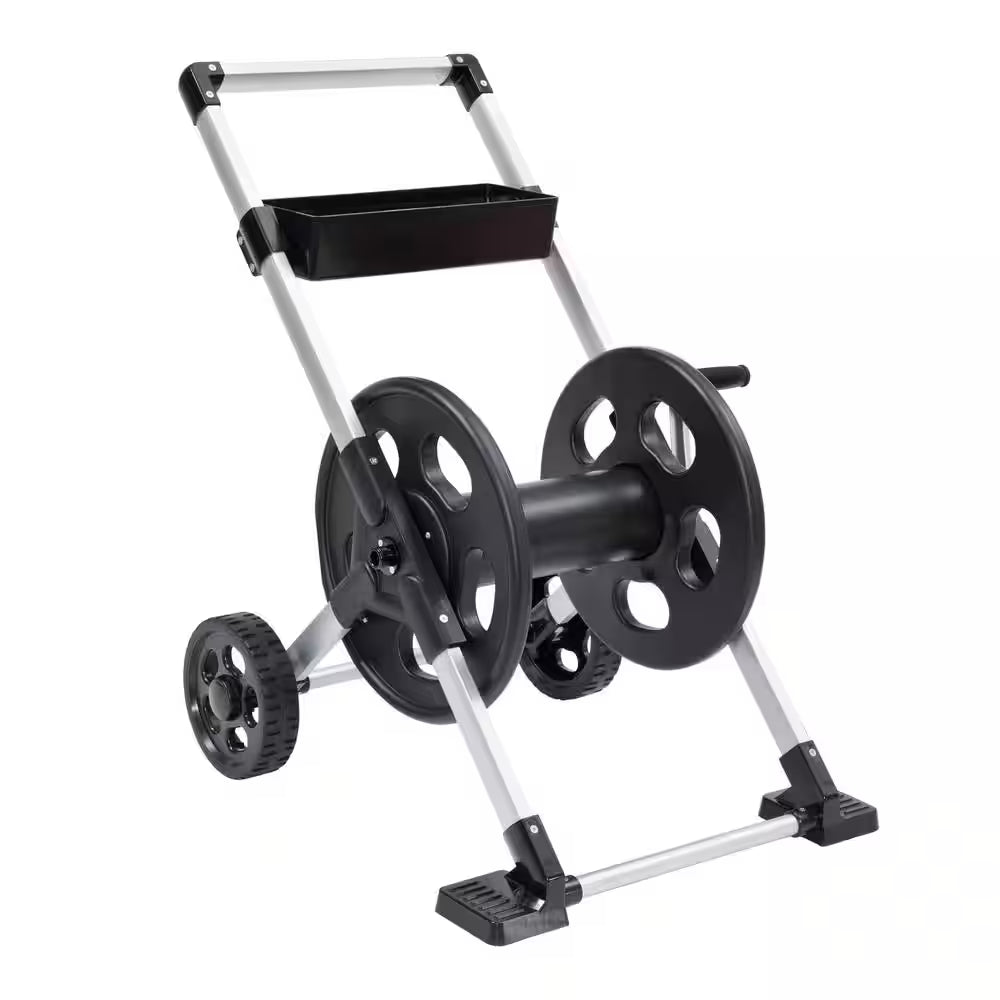 250 Ft. Silver Aluminum 2 Wheel Hose Cart Garden Hose Reel