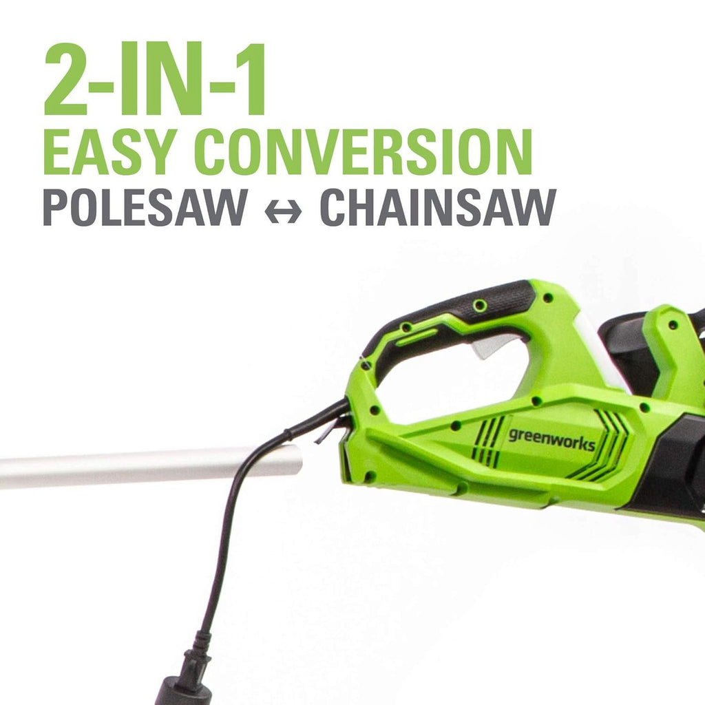 Greenworks 10 Inch Corded Electric Pole Saw and Chainsaw (2-In-1) Max Reach 12Ft
