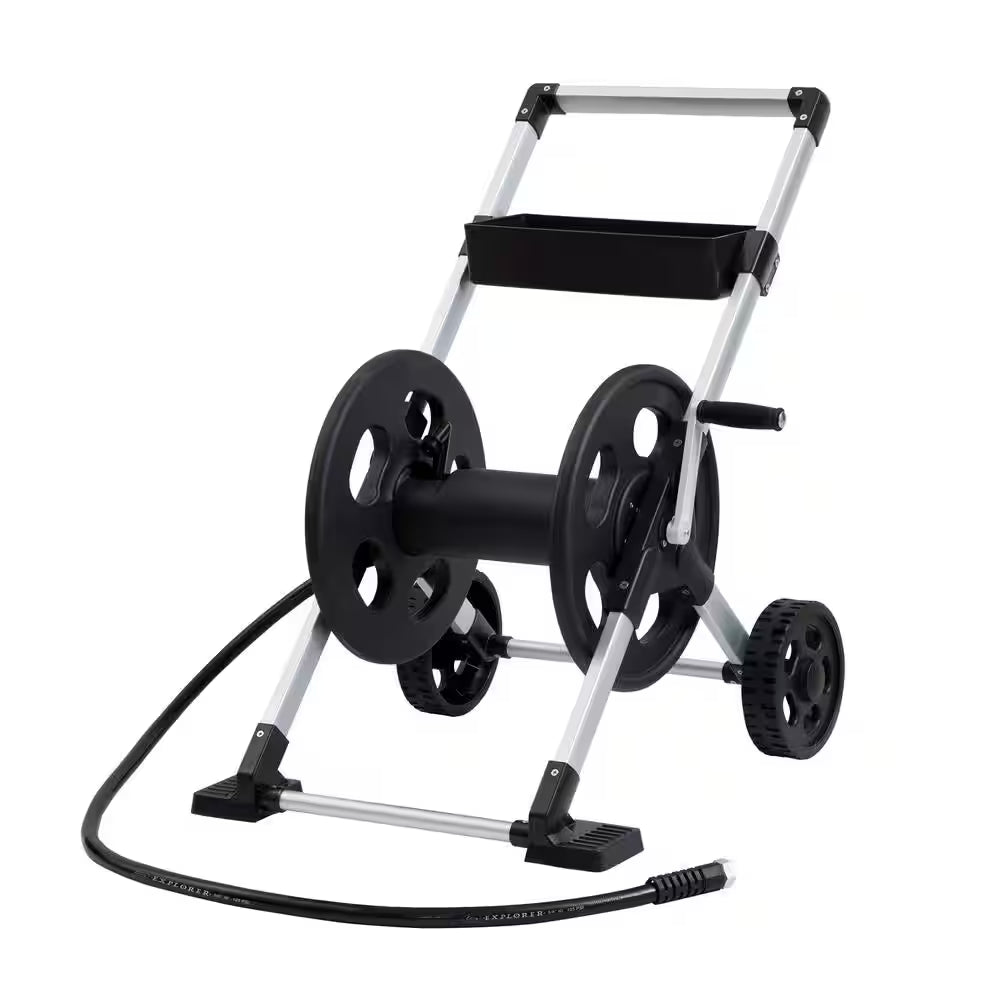 250 Ft. Silver Aluminum 2 Wheel Hose Cart Garden Hose Reel