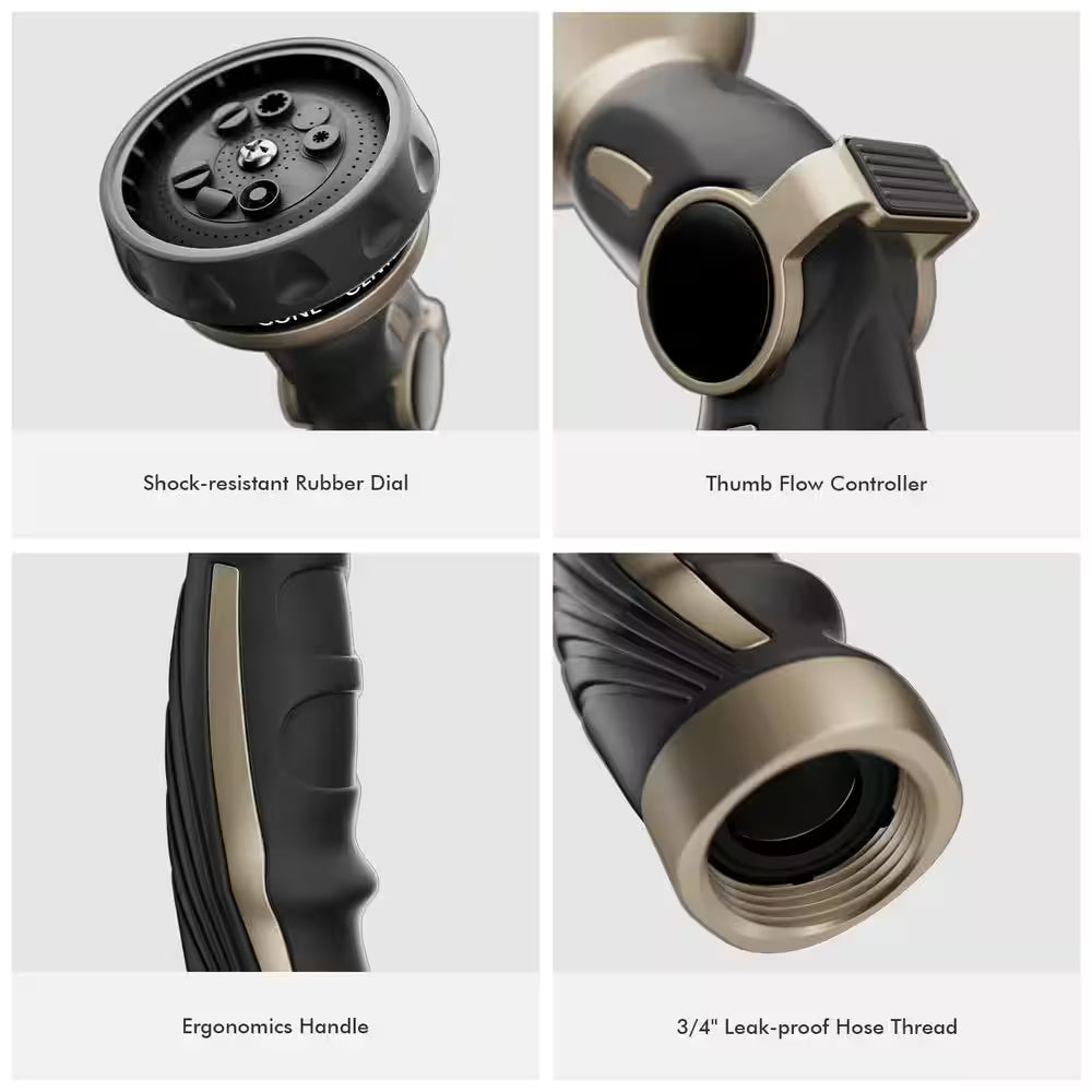 Heavy Duty Metal Water Hose Nozzle Sprayer for Garden 9 Spray Patterns High Pressure 6.3 In.