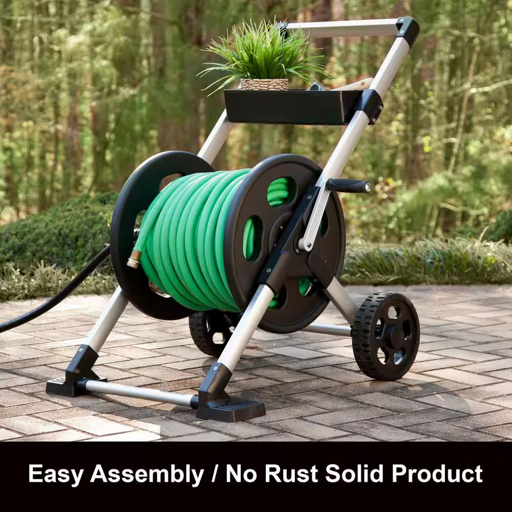 250 Ft. Silver Aluminum 2 Wheel Hose Cart Garden Hose Reel