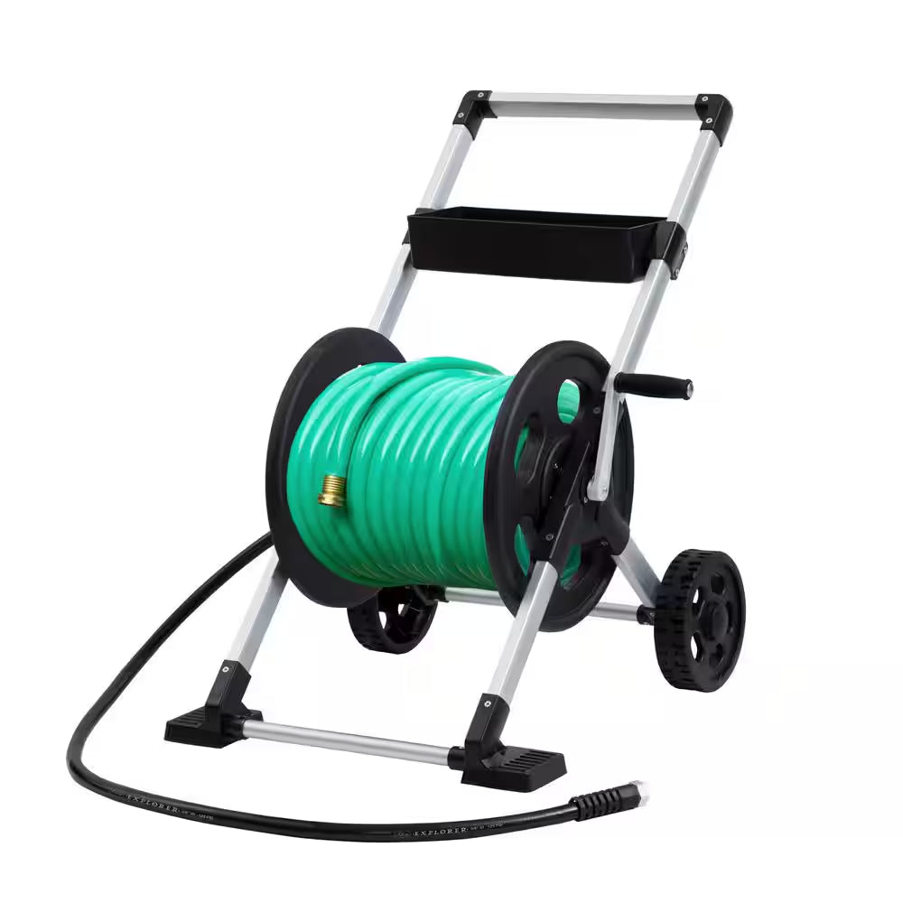250 Ft. Silver Aluminum 2 Wheel Hose Cart Garden Hose Reel