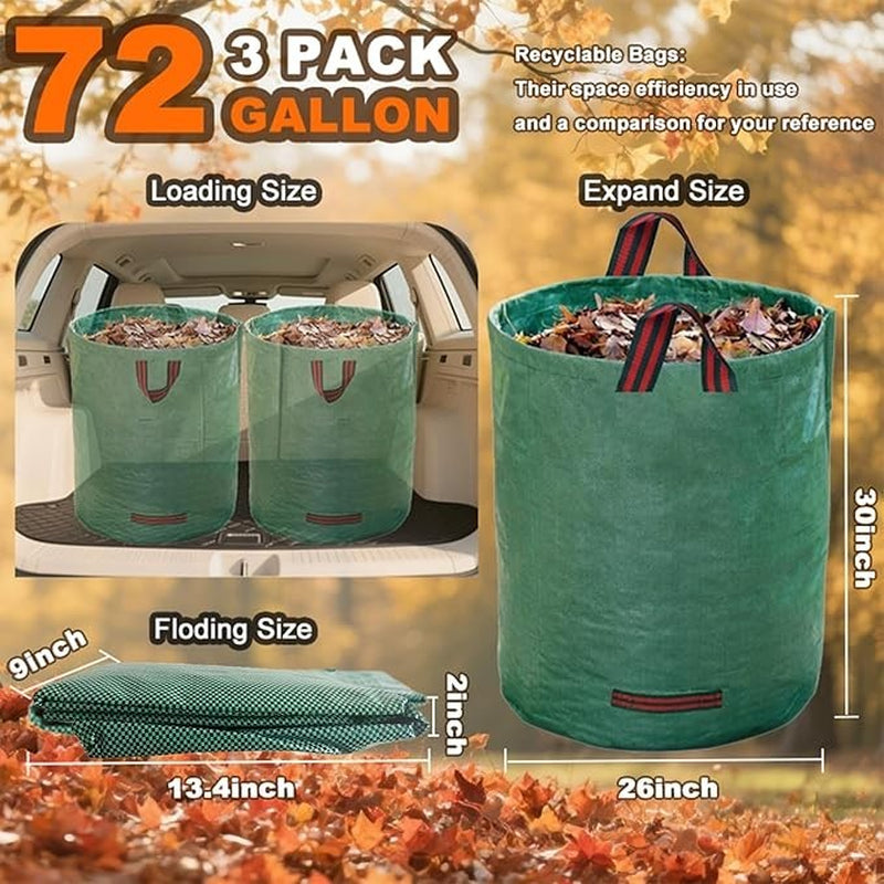 Reusable Yard Waste Bags, 72 Gallon Lawn and Leaf Garden Bags, 3 Pack Heavy Duty